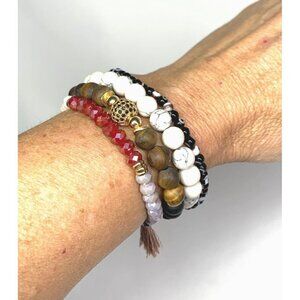 Collection of Four Boho Chic Festival Beaded Bracelets One Size Multi Colors